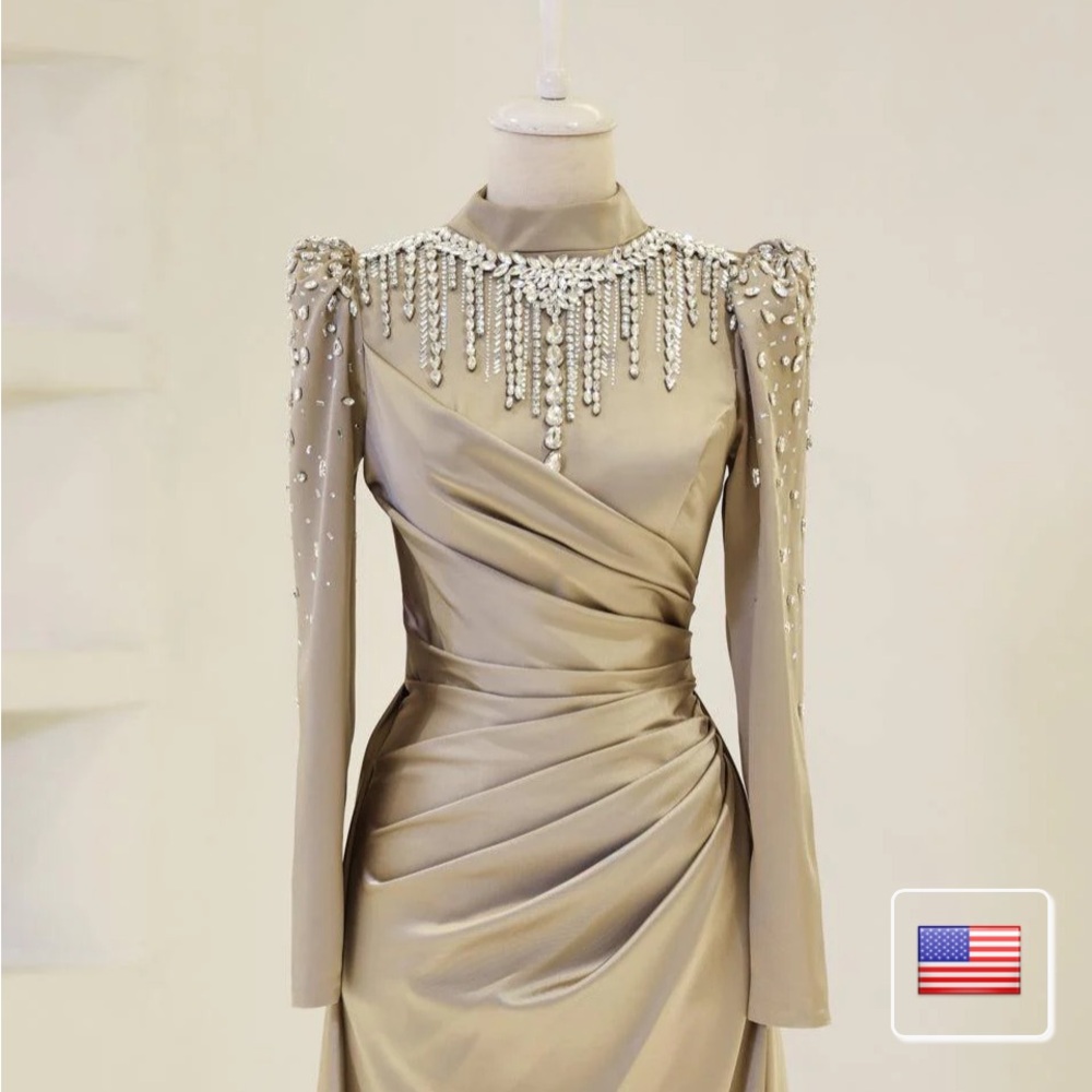 Elegant Beaded Long Sleeve Dress
